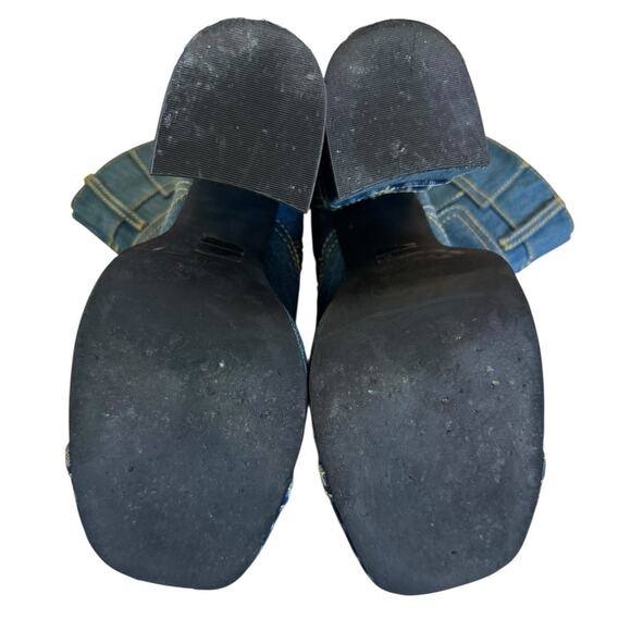 JEFFREY CAMPBELL Patchwork Denim Chunky Platform Cowgirl Rave Western Boots 38 - Picture 9 of 10